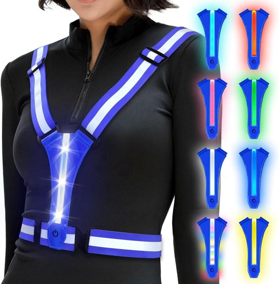 JGR Safety Gear - Veiligheidsvest Met Verlichting En USB Oplaadbaar Licht Blauw