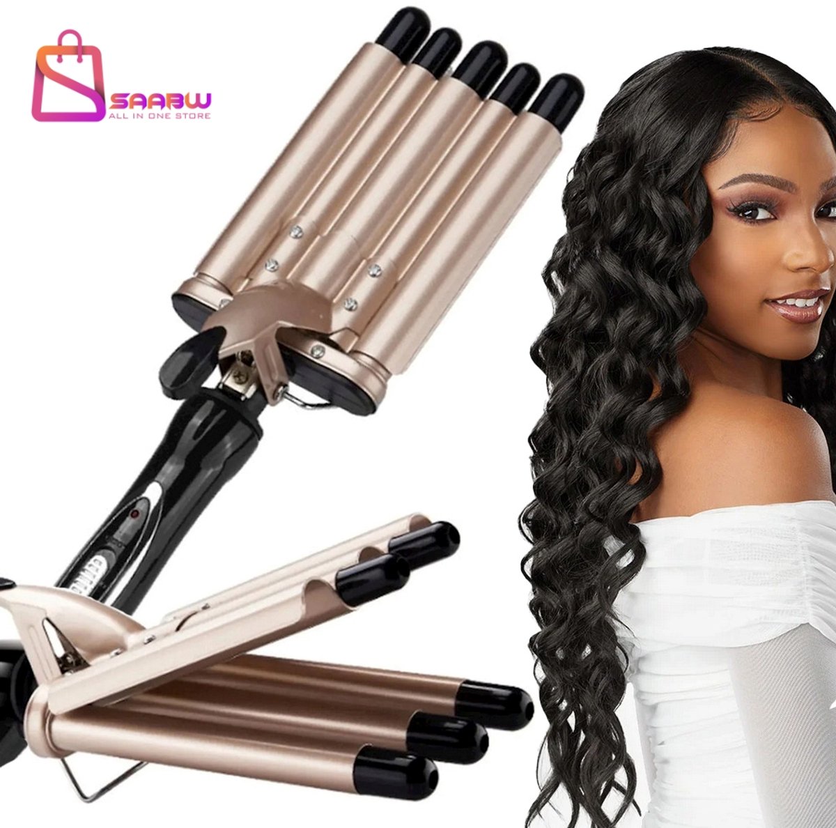 Professionele Haar Waver – Triple Krultang – 2 Temperatuurstanden – Keramische Coating – Golvenkrultang – Goudkleurig – wafeltang haar – wave krultang - 46297 thumbnail 2