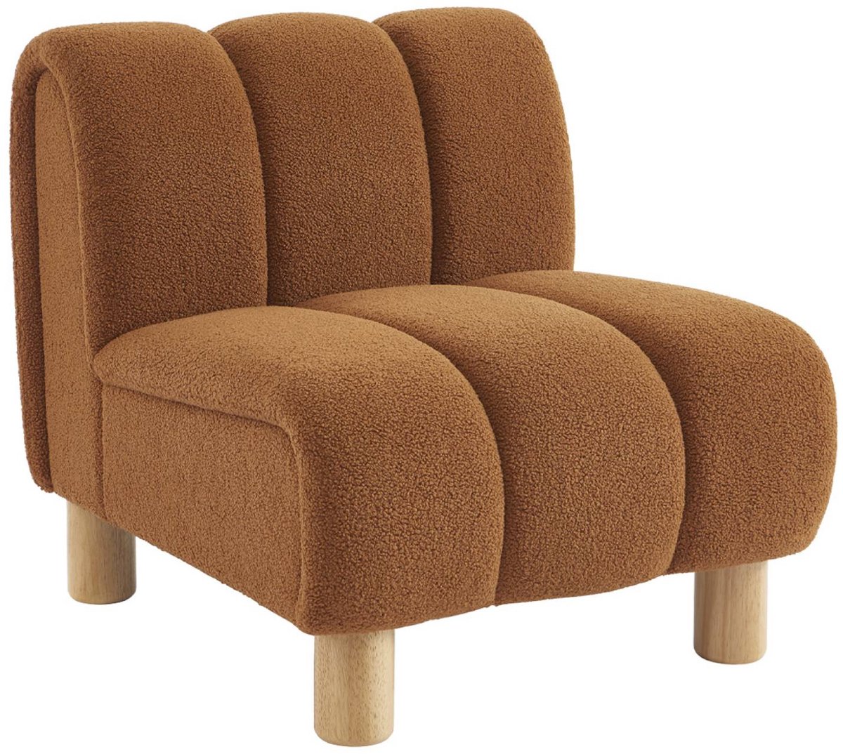 sweeek - Relaxfauteuil met afgeronde poten in hout en boucléstof