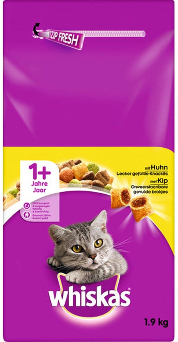 Whiskas Katten droogvoer, Adult 1+, met kip, 1.9 kg