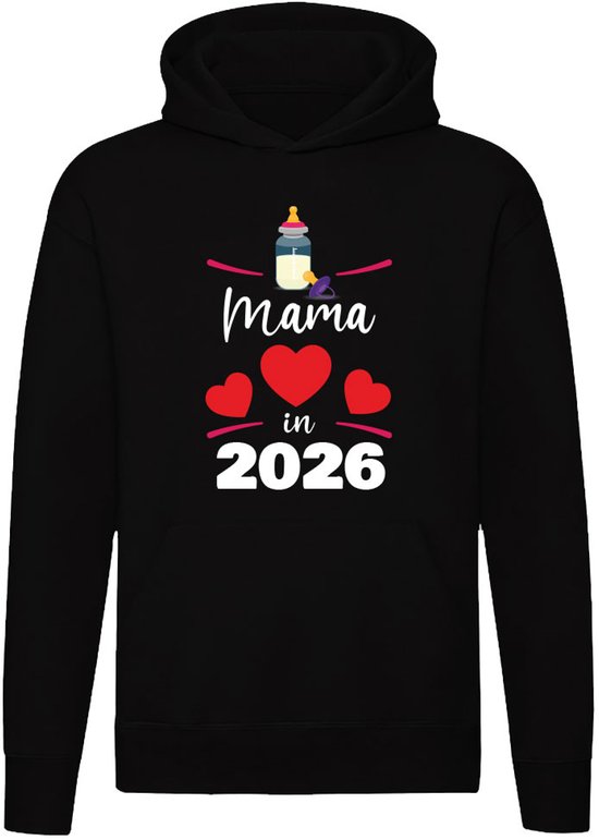 Aanstaande Mama Hoodie 2026 - Mama in 2026 Trui Dames Zwart - Zwangerschap Aankondiging Cadeau