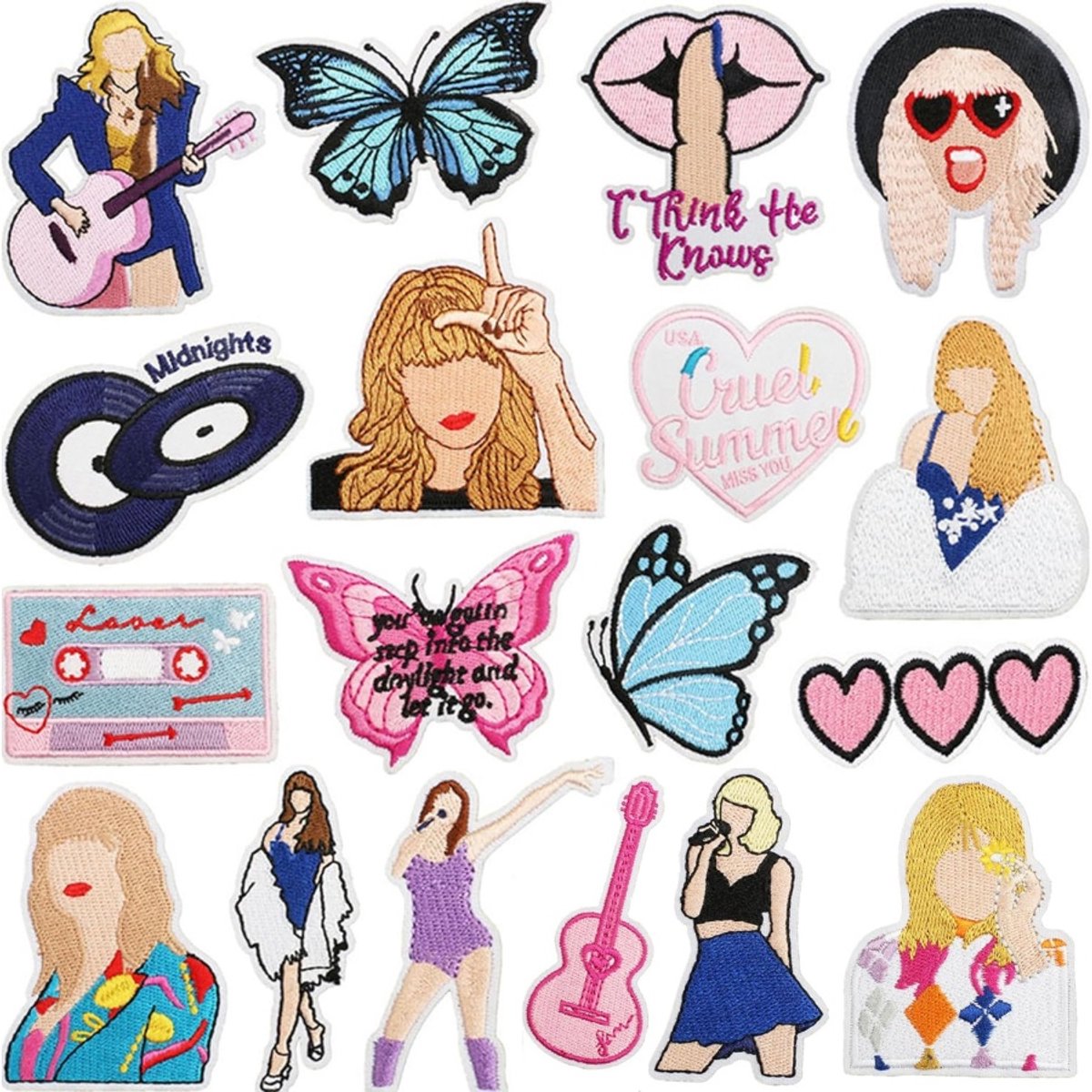 Daity 18-pack - Geborduurde patches Stoffen patches Strijkpatches voor kleding Cardigan Naai-applicatie Muziekapplicatie Modepatches voor jeans Rugzakken Jassen Hoeden Muziekliefhebbers Cadeaus