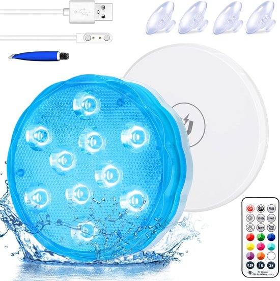 Mini-ledlampen, 6 stuks, ledverlichting, 4 modi, 16 kleuren, RGB, waterdicht, IP68, mini-ledkaarsen met afstandsbediening en 6 zuignappen, voor aquarium, vaas, zwembad, vijver, tuin, feest