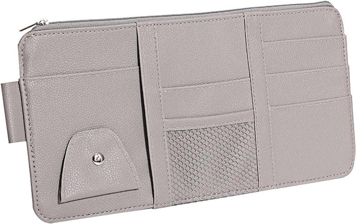 Allecto Premium - Multifunctionele Auto-zonneklep Organizer van Leer in Grijs