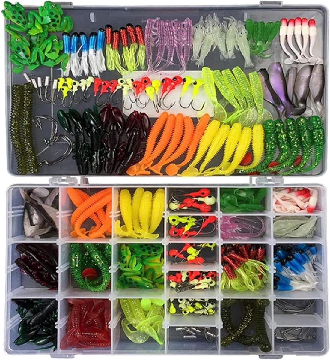 Allecto Premium - Kunstaas set 301-delig voor vissen met rubberen accessoires in visdoos