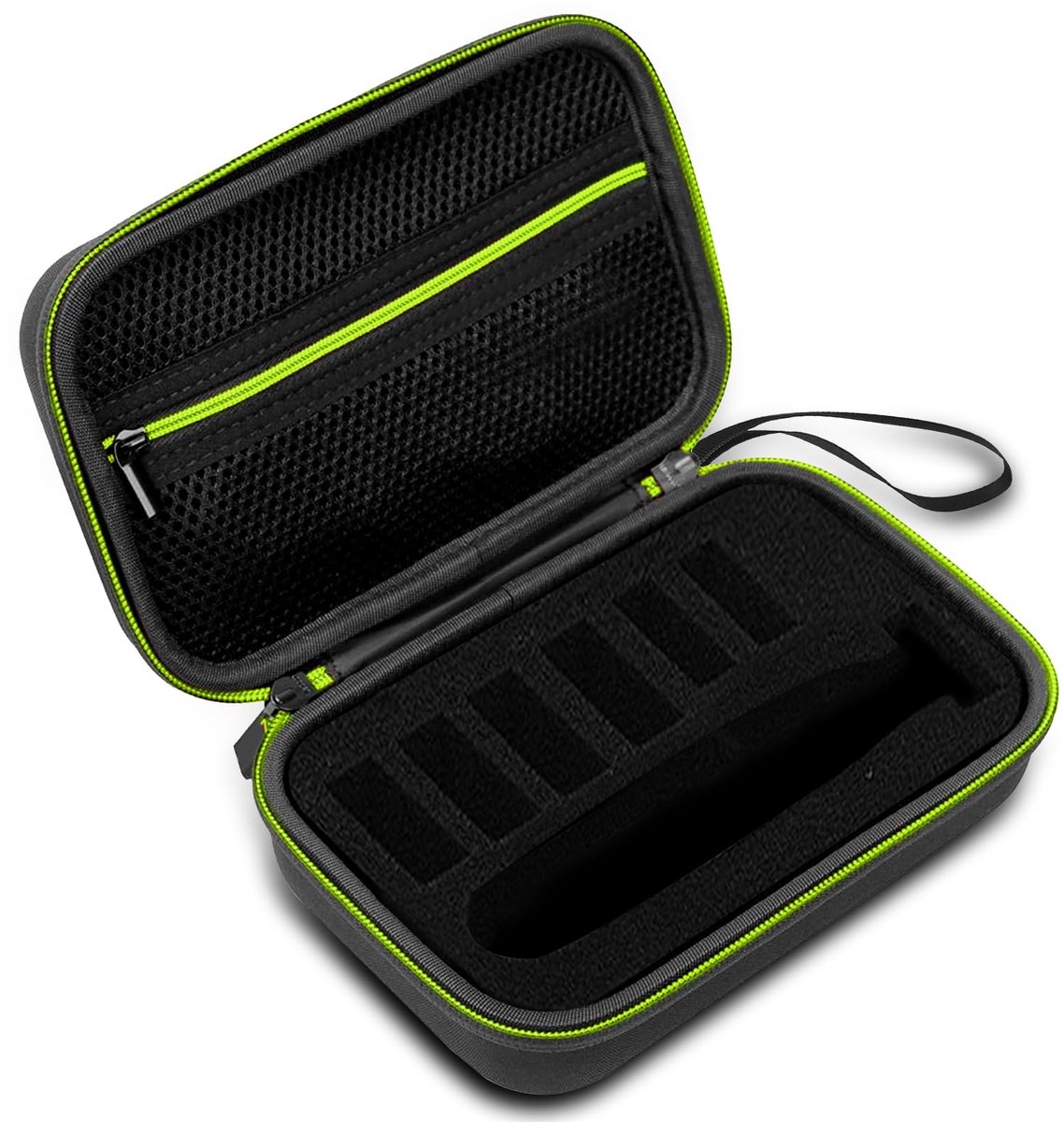 Opbergtas voor scheermesjes - Draagbare reisetui voor scheermesjes - Waterdichte opbergtas - Schokbestendige reisetui - Geschikt voor Philips OneBlade QP15/25 scheermesjes - Zwart, Groen