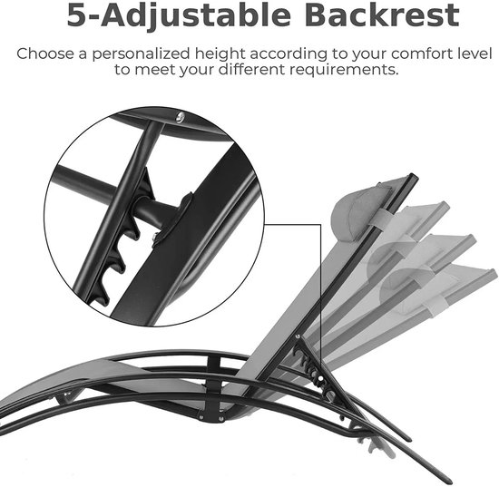 3-delige Aluminium Lounge Set voor Buiten - 2 Verstelbare Ligstoelen met 5 Posities + Bijzettafel - Stoelen - Chaise Loungeset voor Zwembad, Tuin, Strand & Camping - Zwart van Whoopr® — afbeelding 3