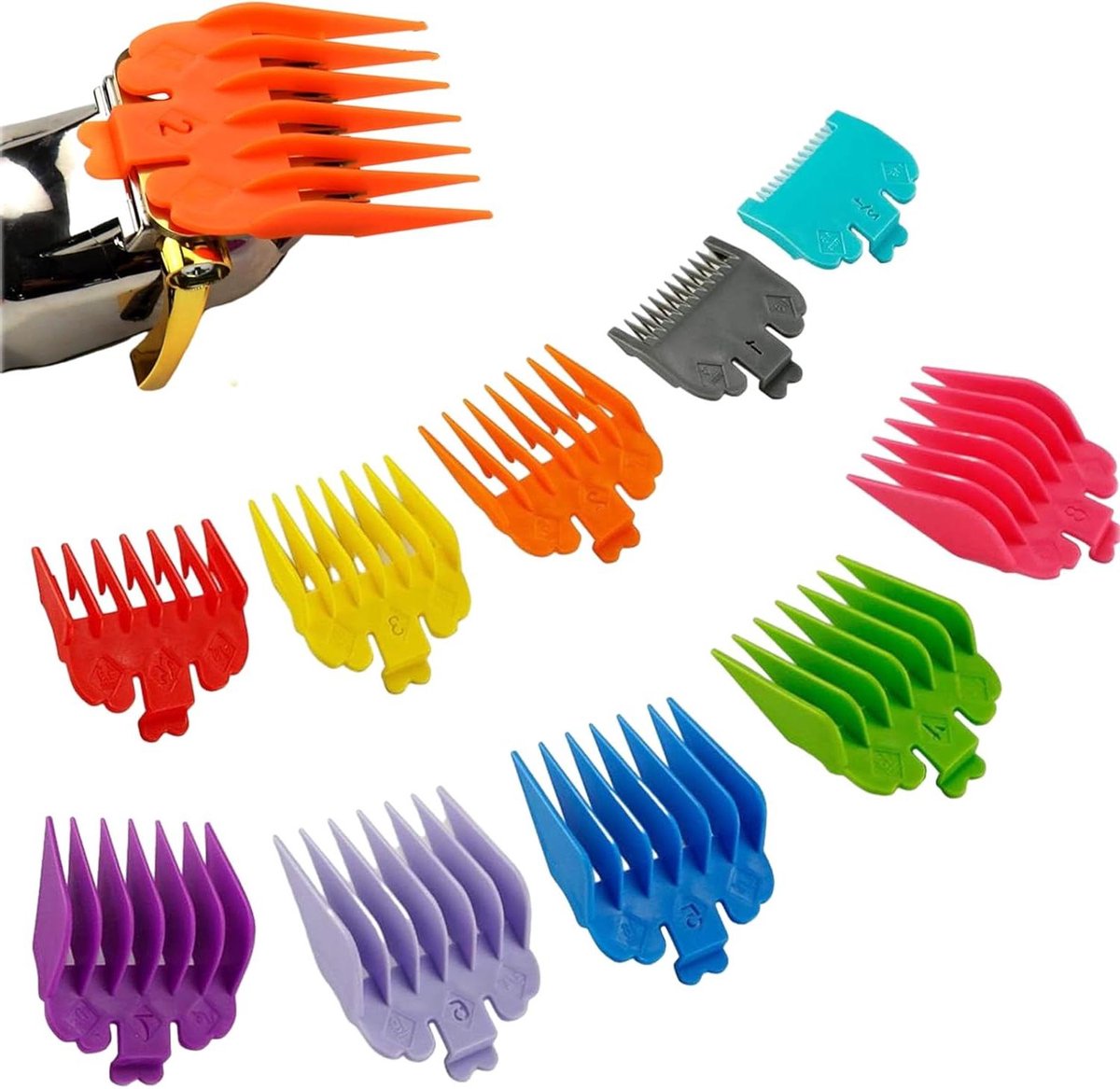 JGS Premium - 10 stuks Tondeuse Opzetkammen - Vervanging Gids Kammen - Compatibel met Tondeuses - Diverse Kleuren - Professioneel Gebruik