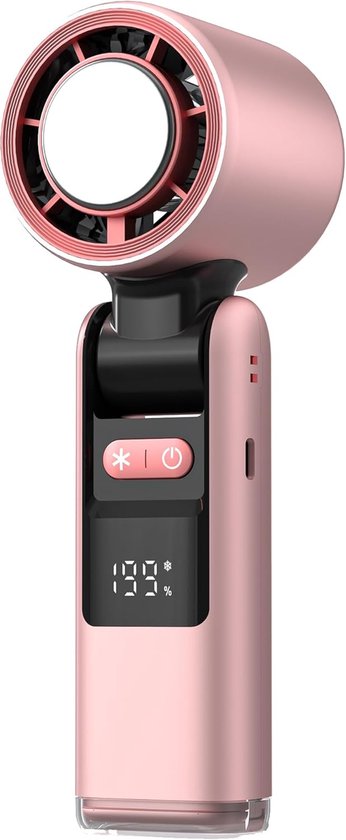 Oplaadbare handventilator 3-in-1 met magnetisch koelsysteem, 199 snelheden, digitaal display, 6 uur batterijduur, draagbaar roze