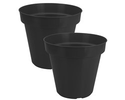 Pro Garden Plantenpot/bloempot Botanic - 2x - Tuin buiten - kunststof - zwart - Dia 30 cm - rond