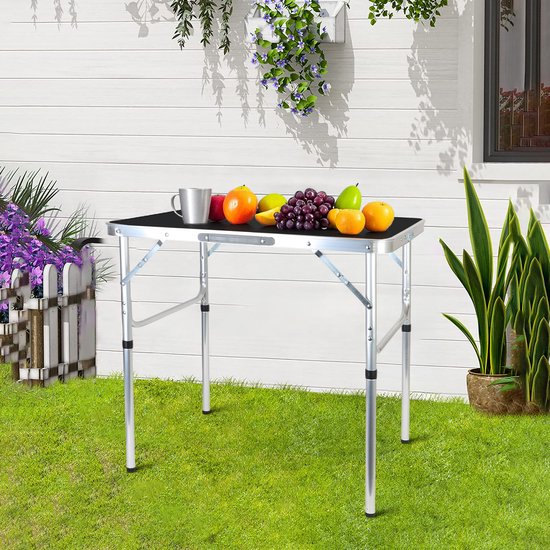 campingtafel hoogte verstelbaar - 70x75x55 cm - met handvat - inklapbaar - zwart van Merkloos — afbeelding 2