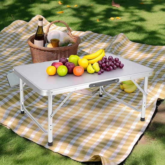 campingtafel hoogte verstelbaar - 70x75x55 cm - met handvat - inklapbaar - wit van Merkloos — afbeelding 5