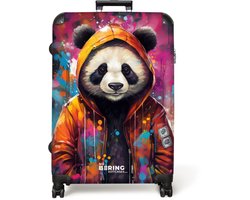 NoBoringSuitcases.com NoBoringSuitcases.com® - Koffer groot - Reiskoffer lichtgewicht - Panda met oranje jas en verfspetters - Rolkoffer met 4 wielen - 98 liter bagage