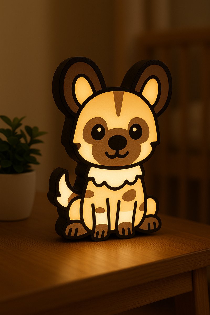 Cartoon Wildhond Nachtlampje – Cute 3D Lightbox Dierenlamp met USB – Origineel Cadeau voor