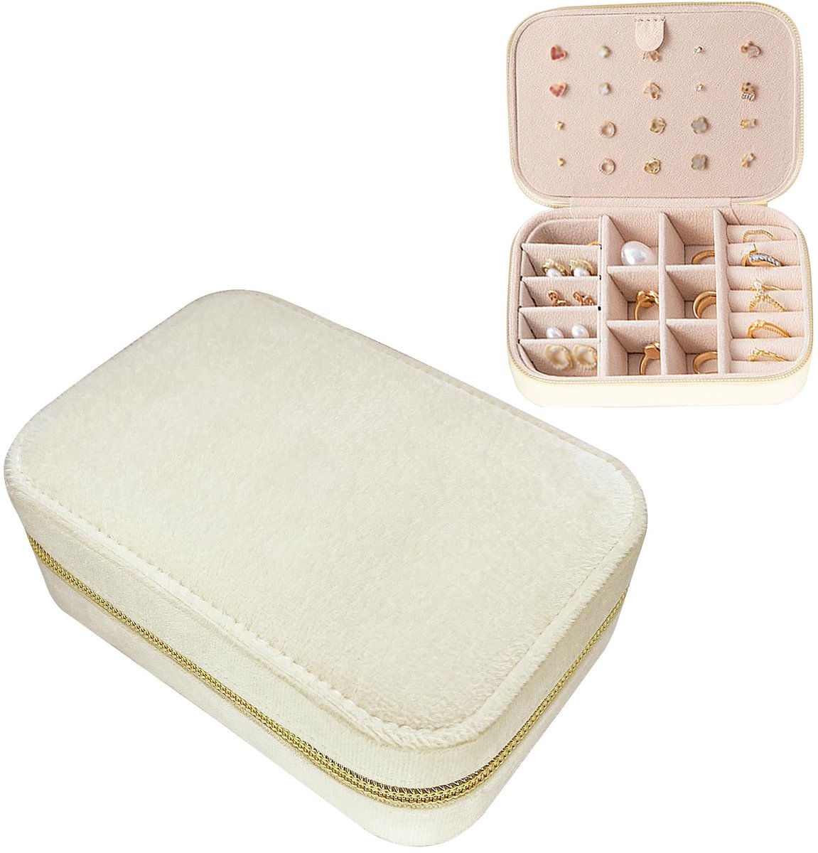 Ibenzoa® Elegant Fluwelen Sieradenkistje met Ritssluiting voor Dames en Meisjes - Ideaal voor Reizen en Thuisgebruik