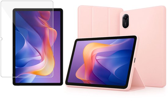 Étui TechNow + protection d'écran pour Xiaomi Redmi Pad 2 - Glas - Protection Extreme contre les chocs - Smart Case - Rose