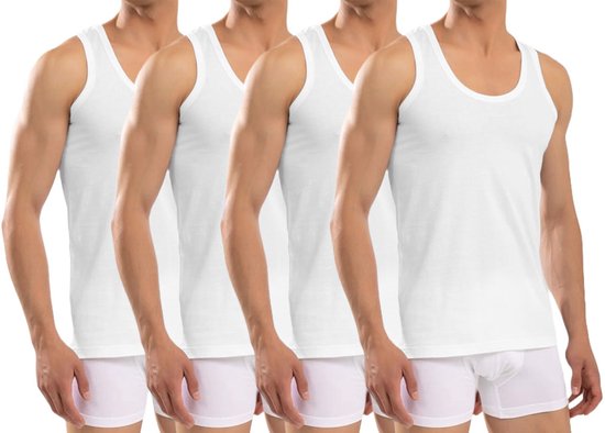 Calzera Lot de 4 Maillots de corps Chemises - Qualité Premium - 100 % Katoen peigné - Wit - Taille S