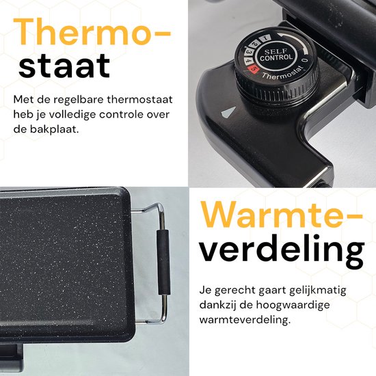 Royal Swiss® Elektrische Grillplaat - 2000W Bakplaat 46x26 cm - Antiaanbaklaag - Verstelbare Thermostaat - Cool Touch Handgrepen - Vaatwasserbestendig — afbeelding 4