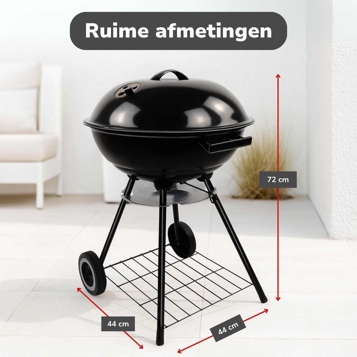 alpina Houtskool BBQ - Kogelbarbecue Ø43 cm - Barbecue met Deksel en Wielen - Geïntegreerd Ventilatiesysteem - Verwijderbare Asopvangbak - Zwart – foto 2