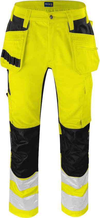 Pantalon extensible haute visibilité ProJob 6570 avec poches genoux et poches à clous EN ISO 20471 CLASSE 2 646570 - Jaune/ Zwart - C54/154