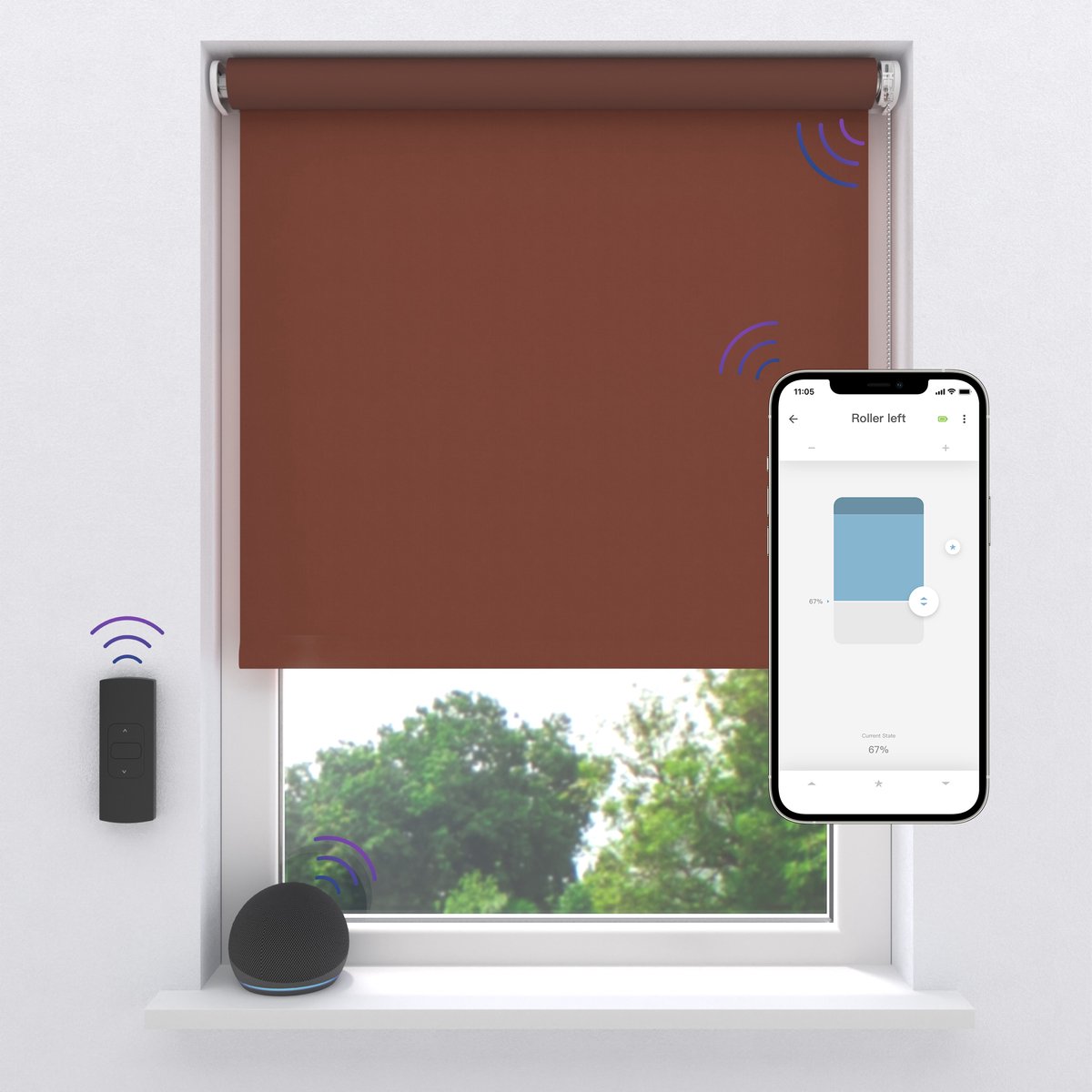 DTCH Elektrisch Rolgordijn Verduisterend - Easy Velvet - dim-out - Terracotta - 150 x 190 cm - Motionblinds CMD-02-P