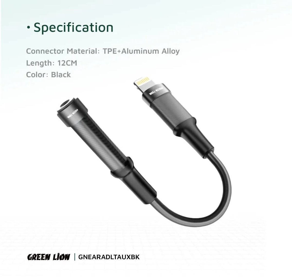 Green Lion Earphone Adapter - Lightning to 3.5 Aux - Zwart