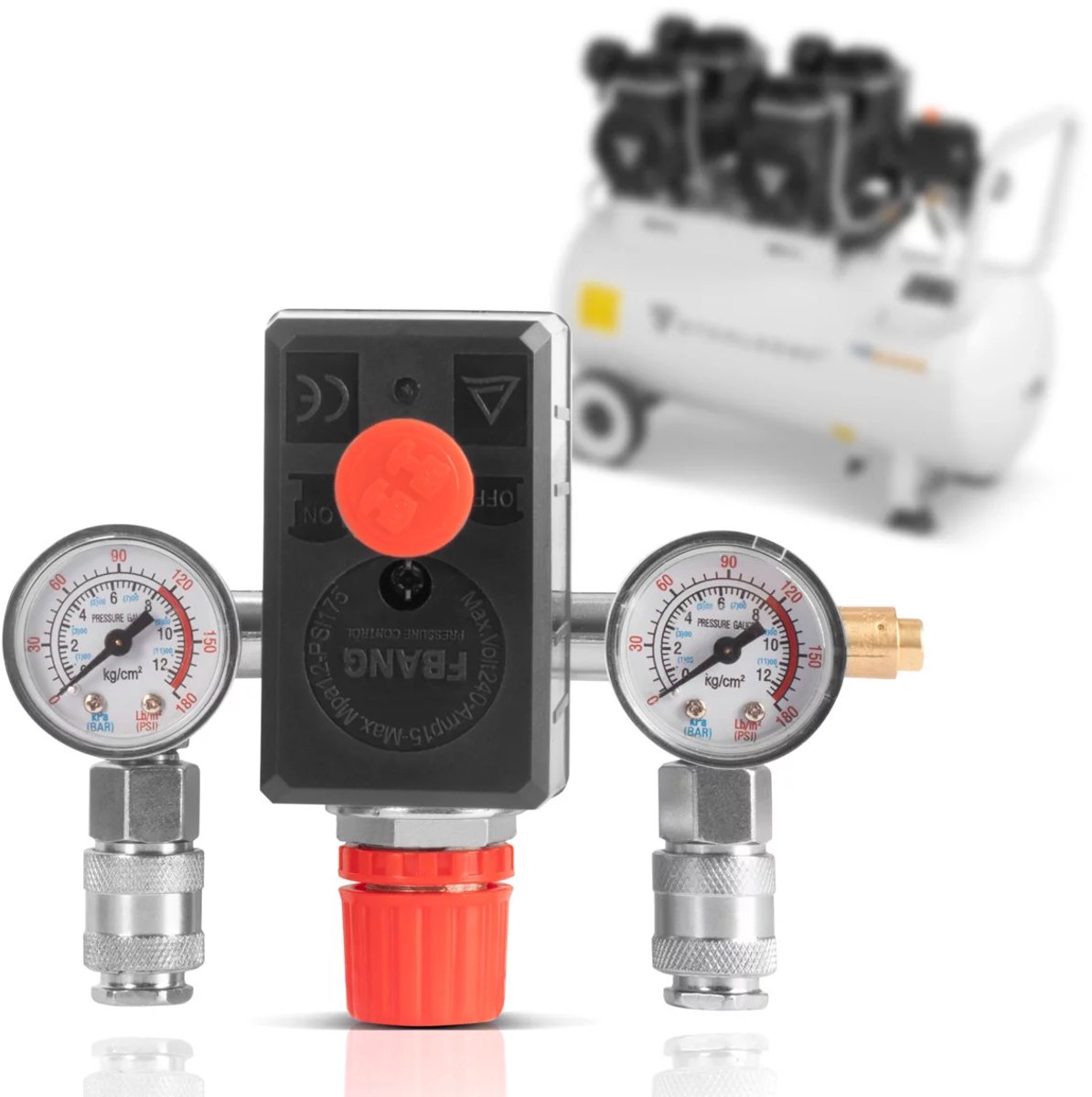 STAHLWERK DE-20 ST drukschakelaar 0-8 bar drukregelaar | regelventiel | compressorschakelaar met manometer en twee snelkoppelingen voor luchtcompressoren