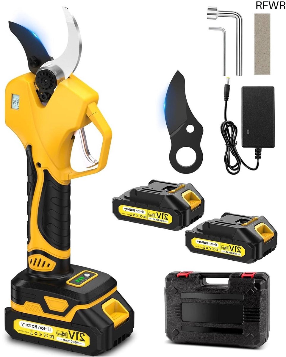 RFWR® Draadloze Snoeischaar 21V met Accu, 3 Snijstanden, 1000W Borstelloze Motor, Ideaal voor Tuin en Park