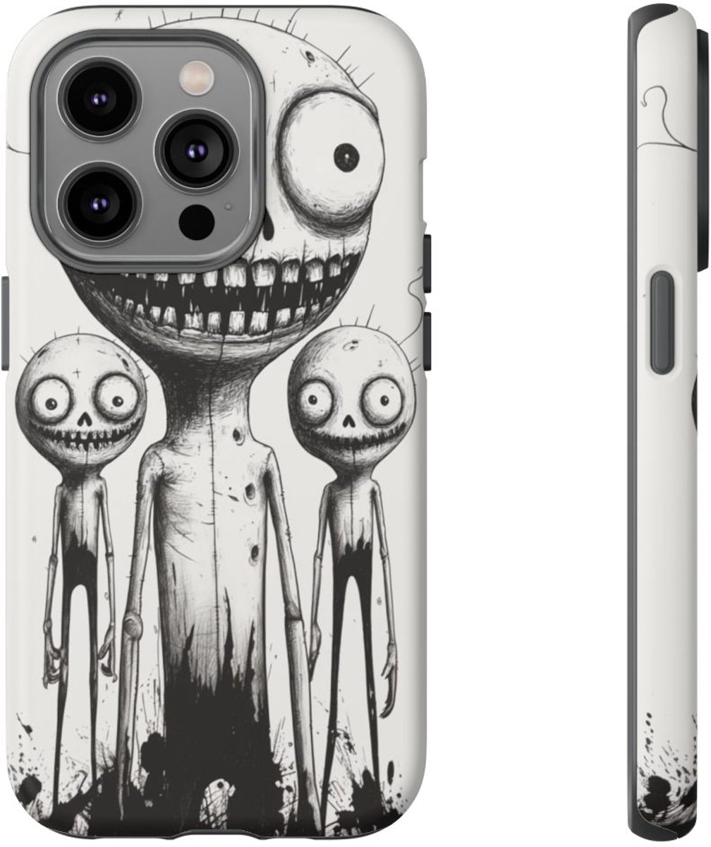 Drie Slanke Monsters in Lijntekening – Telefoonhoesje Geschikt voor iPhone 14 Pro