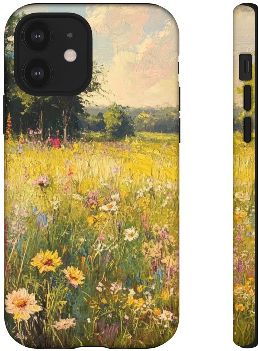 Zonnige Bloemenweide Schildering – Telefoonhoesje Geschikt voor iPhone 12