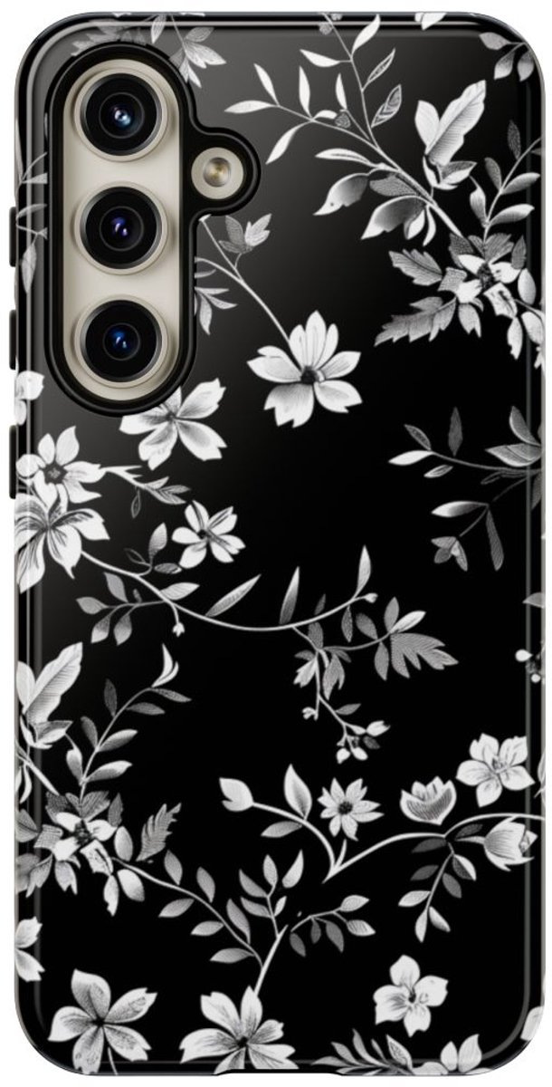 Zwart-Wit Bloemenpatroon – Telefoonhoesje Geschikt voor Samsung Galaxy S24
