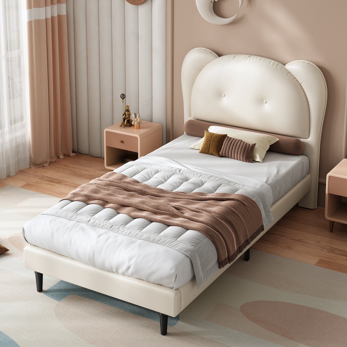 SINGULARITY Kinderbed - schattig ontwerp - polyurethaan (PU) - Beige - 90 x 200 cm - Zonder matras