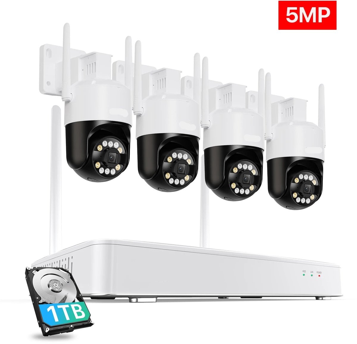 Beveiligingscamera – 4 Stuks - Camerabewaking – Inbraakbeveiliging – Buitencamera – Binnencamera – 4K Ultra HD – Pan & Tilt 360° draaibaar