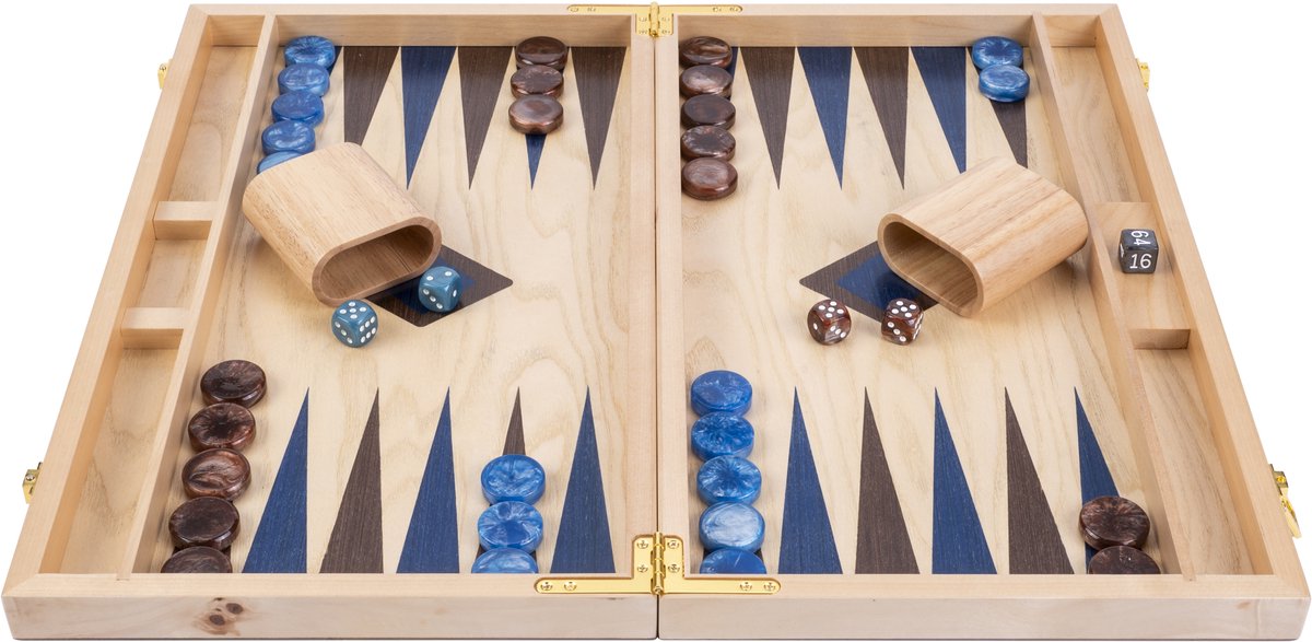 Longfield Backgammon 15" blauw & bruin trangle -