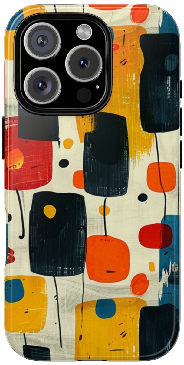 Mid-Century Abstract Geometrisch Patroon – Telefoonhoesje Geschikt voor iPhone 16 Pro