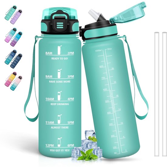 Lekvrije waterfles - 1 liter - met timer en citaten - duurzaam