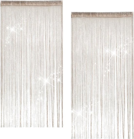 HYSENM Parelgordijn 100 x 200 cm Deurgordijn draad vliegengordijn maat te snijden kinderkamer woonkamer, champagne