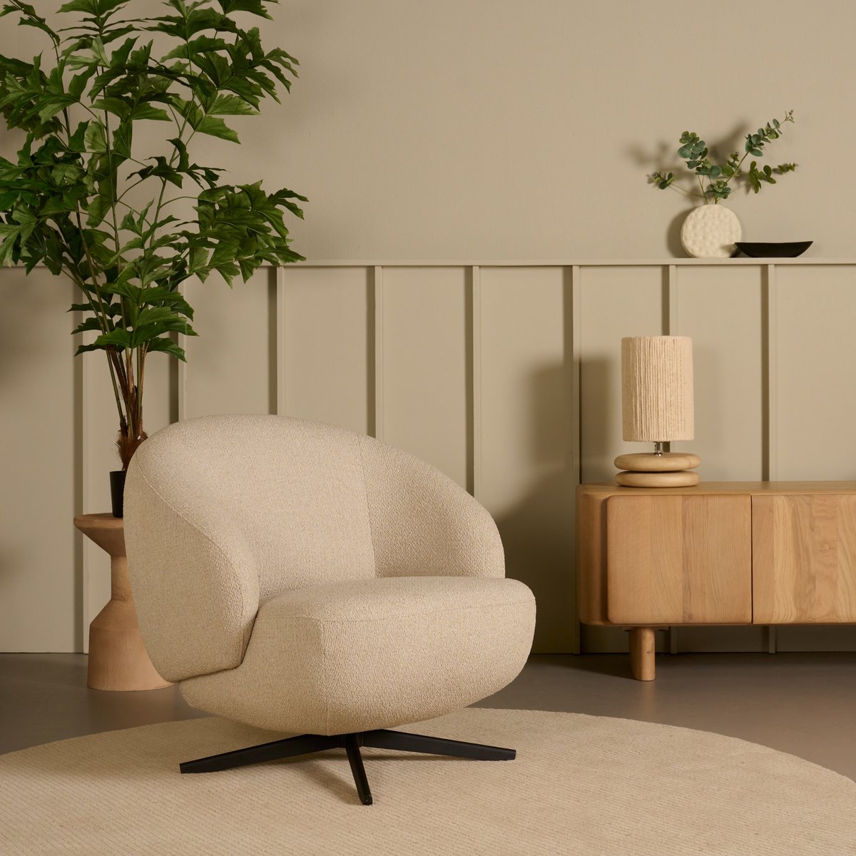 Fauteuil Chance - Textiel / Metaal - Beige - 85 x 79 x 88 cm (BxHxD)