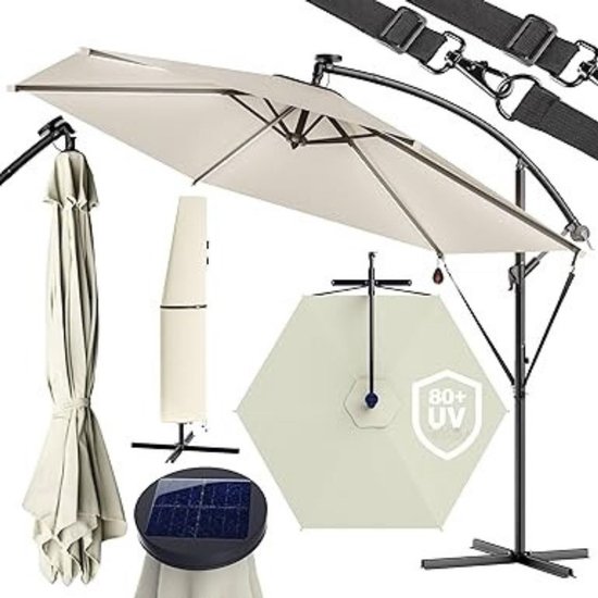 Parasol déporté GTB® avec pied - Parasol déporté - Avec pied - Crème - 330 cm x 330 cm x 280 cm
