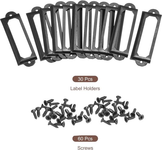 Set van 30 metalen labelhouders - kaartframe voor bestandsnaam - bibliotheeklade - zwart - 60 x 17 mm — afbeelding 4