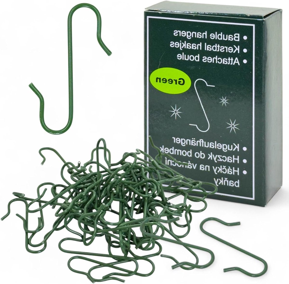 Kogelhanger S-haken kerstboomdecoratie - 200 stuks groen - praktische snelhangers - kerstversiering - kerstballen en decoraties - 33 mm metaal
