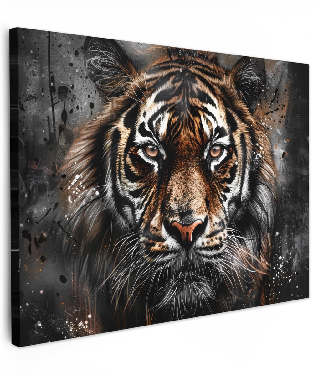 Ibenzoa Imposante Canvas Wanddecoratie 70x50 cm voor Slaapkamer en Woonkamer met Tijger Portret Dieren - portret