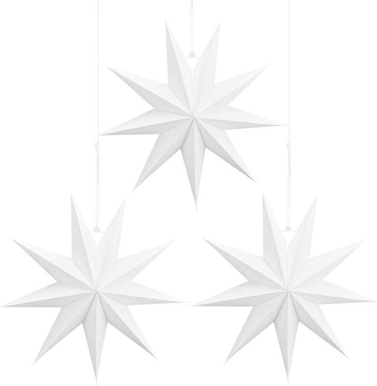 Allecto Plus - Papieren sterren Kerst decoratie voor ramen en feesten (wit, 3 stuks)