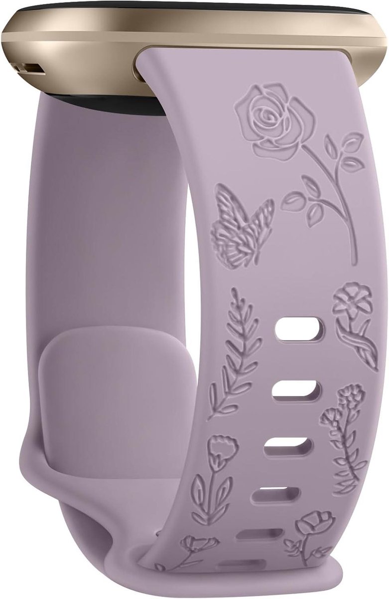 Allecto Plus - Siliconen Armband voor Fitbit Versa 3/Versa 4/Sense - Heren en Dames - Bloemengravure - Comfortabel en Stijlvol - Zwart