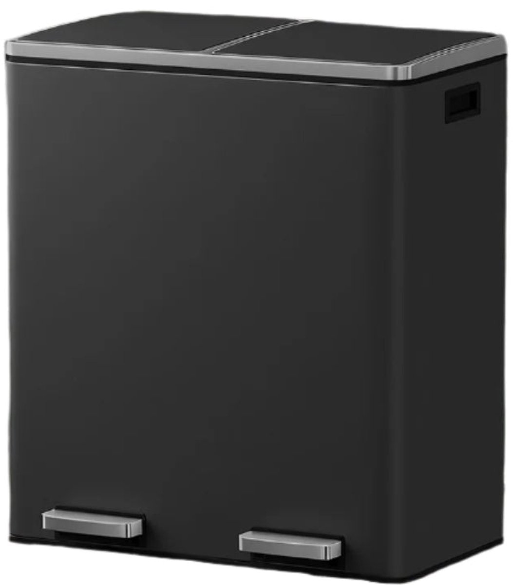 Dual Compartment Dash Can - Recycling Bin - Afvalscheider - 60L Capaciteit - staalmateriaal - 59 cm x 36,5 cm x 65,2 cm