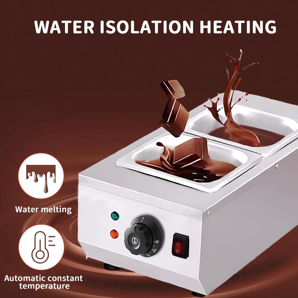 VEVOR Chocolade smeltkroes commerciële elektrische chocolade smeltmachine 800 W, smeltkroes roestvrij staal, 2 x 3,5 l container chocolade smeltmachine smeltkroes pot