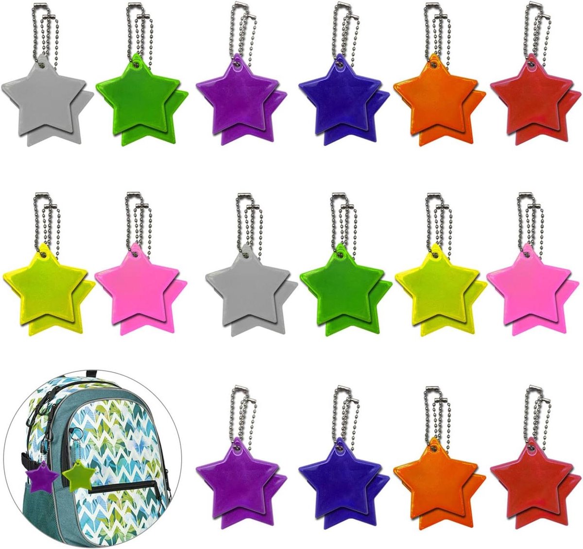 Allecto Plus - Reflectors voor kinderen - 32 stuks - Veiligheidsreflectoren - Pentagram - Kleding, schooltas, huisdieren, fietsen