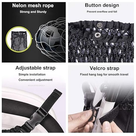 Boodschappennet kinderwagen & buggy-Boodschappen Net Voor De Kinderwagen-Kinderwagen/Buggy Net-- Buggy netje -Universele Net Voor De Buggy - Zwart-Eenvoudig te bevestigen-Stretch materiaal van Merkloos — afbeelding 3