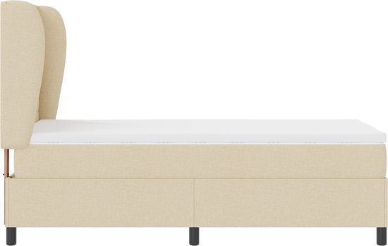 vidaXL - Boxspring - bed - met - matras - met - hoofdeinde - Crème - 90 - x - 190 - cm - Stof