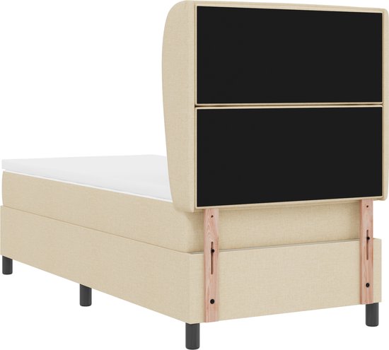vidaXL - Boxspring - bed - met - matras - met - hoofdeinde - Crème - 90 - x - 190 - cm - Stof